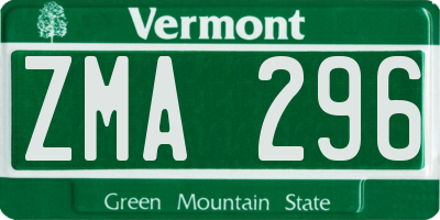 VT license plate ZMA296
