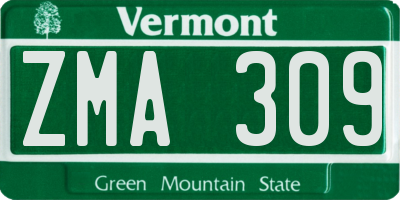 VT license plate ZMA309