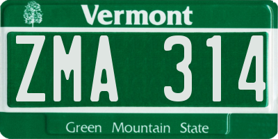 VT license plate ZMA314