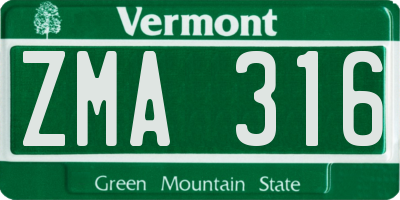 VT license plate ZMA316
