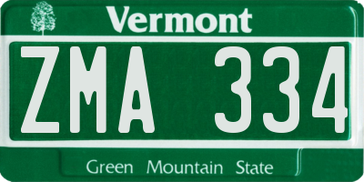 VT license plate ZMA334