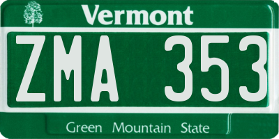 VT license plate ZMA353