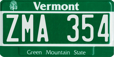 VT license plate ZMA354