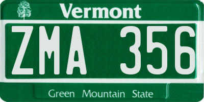 VT license plate ZMA356