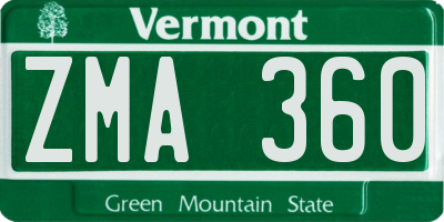 VT license plate ZMA360