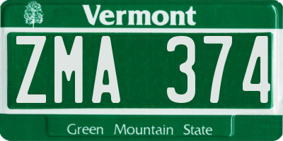 VT license plate ZMA374