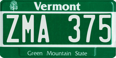 VT license plate ZMA375
