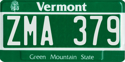 VT license plate ZMA379