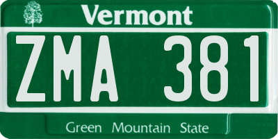 VT license plate ZMA381