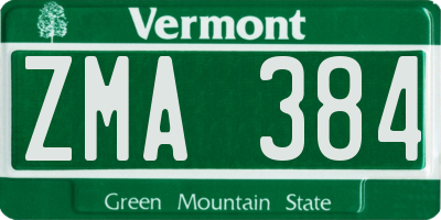 VT license plate ZMA384
