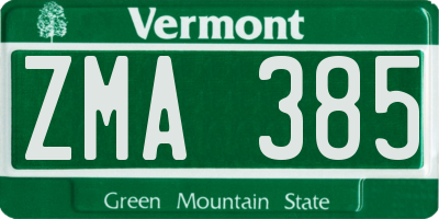 VT license plate ZMA385