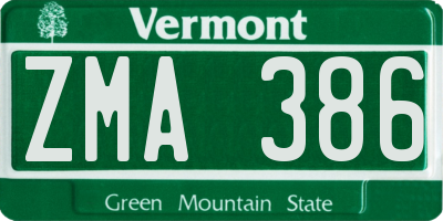 VT license plate ZMA386