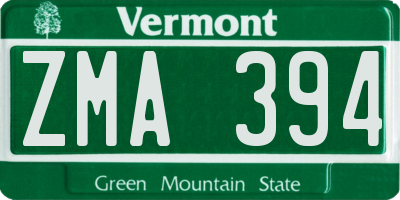 VT license plate ZMA394