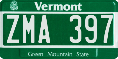VT license plate ZMA397