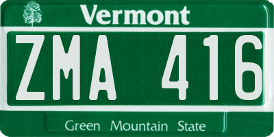 VT license plate ZMA416