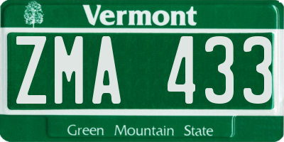 VT license plate ZMA433