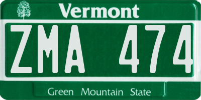 VT license plate ZMA474