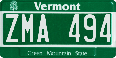 VT license plate ZMA494