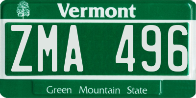 VT license plate ZMA496