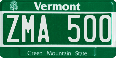 VT license plate ZMA500