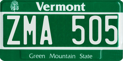 VT license plate ZMA505