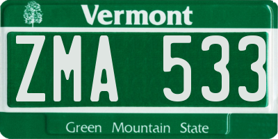 VT license plate ZMA533