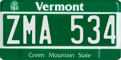 VT license plate ZMA534