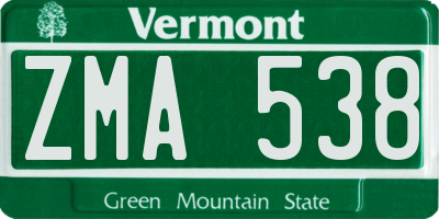 VT license plate ZMA538