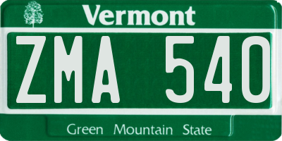VT license plate ZMA540