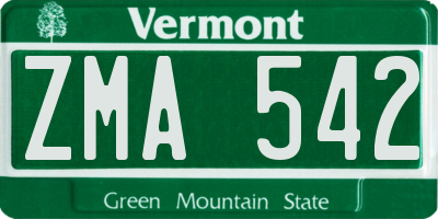 VT license plate ZMA542