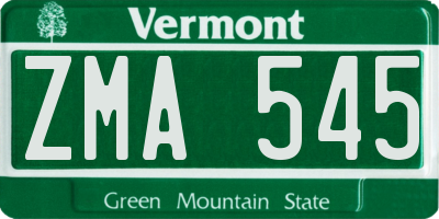VT license plate ZMA545