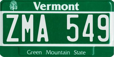VT license plate ZMA549
