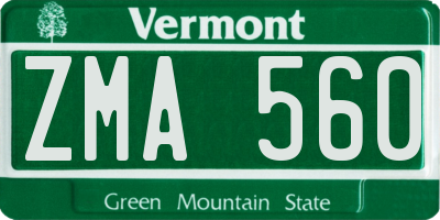 VT license plate ZMA560