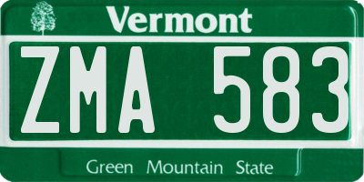 VT license plate ZMA583