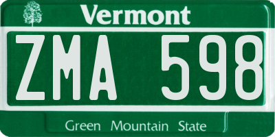 VT license plate ZMA598