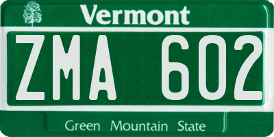 VT license plate ZMA602
