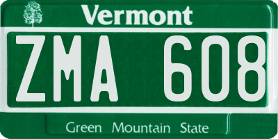 VT license plate ZMA608