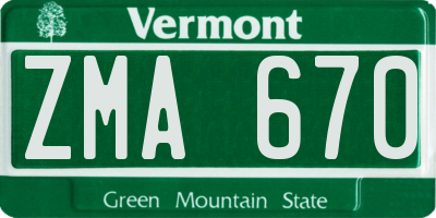 VT license plate ZMA670