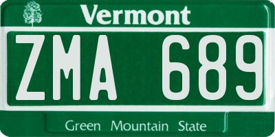 VT license plate ZMA689