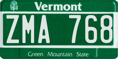 VT license plate ZMA768