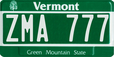 VT license plate ZMA777
