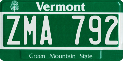 VT license plate ZMA792