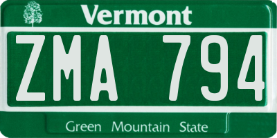 VT license plate ZMA794