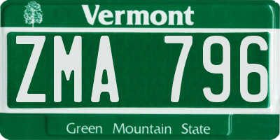 VT license plate ZMA796