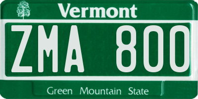 VT license plate ZMA800