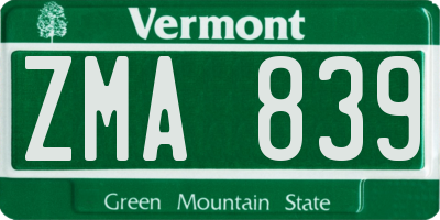 VT license plate ZMA839