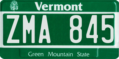 VT license plate ZMA845