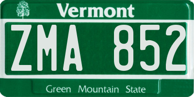 VT license plate ZMA852