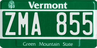VT license plate ZMA855