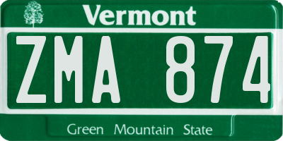 VT license plate ZMA874